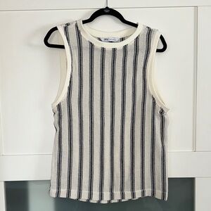 Zara Cream and Black Striped Tank Top